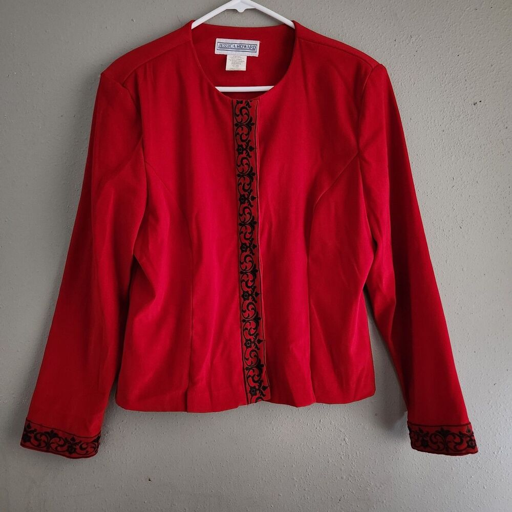 Red Embroidered Jacket Blazer Vamp Size 16 Made in USA Old Money